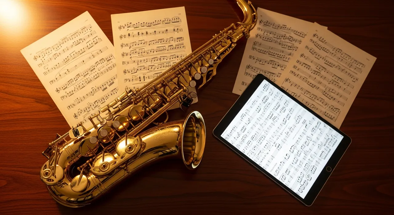 Alto saxophone on a table